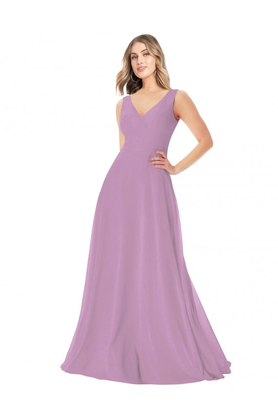 Cheap Simple Chiffon V-Neck Bridesmaid Dress with Draped V-Back Canada