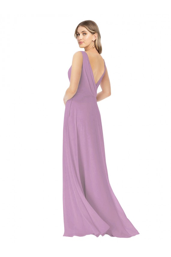 Cheap Simple Chiffon V-Neck Bridesmaid Dress with Draped V-Back Canada