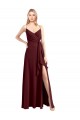 Cheap Spaghetti Straps V-Neck Long Chiffon Bridesmaid Dress with Side Slit Canada