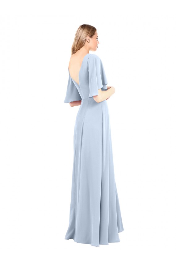 Cheap V-Neckline and Cascading Flutter Sleeves Chiffon Bridesmaid Dress with Front Slit Canada
