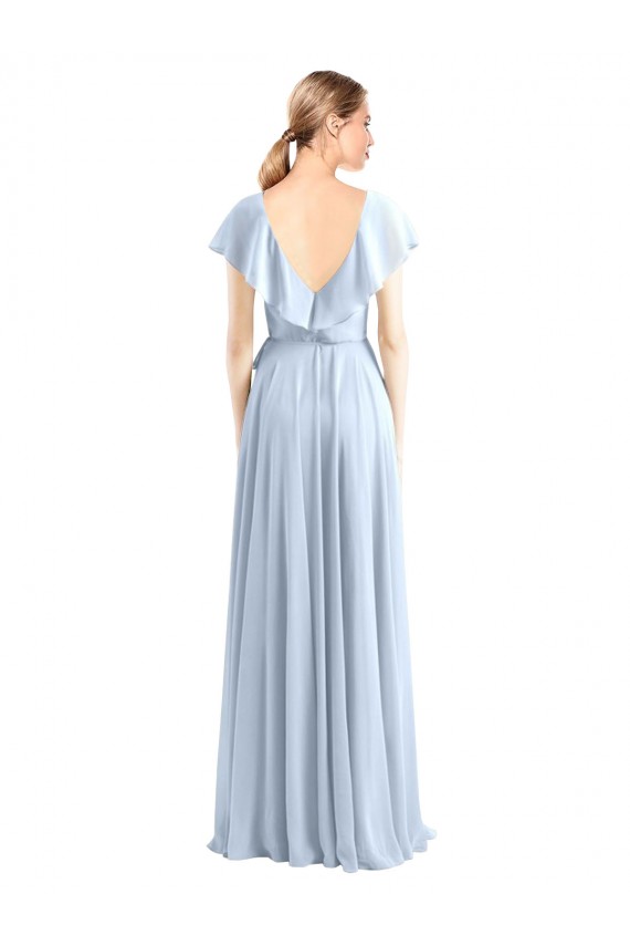 Cheap V-Neck A-Line Flutter Sleeves Long Chiffon Wrap Style Bridesmaid Dress Canada