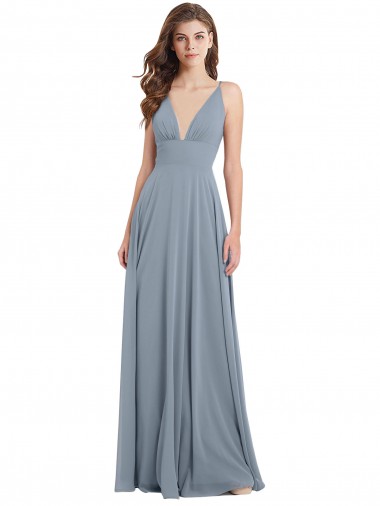 Cheap Fitted V-Neckline Long Chiffon Bridesmaid Dress with V-Back Canada