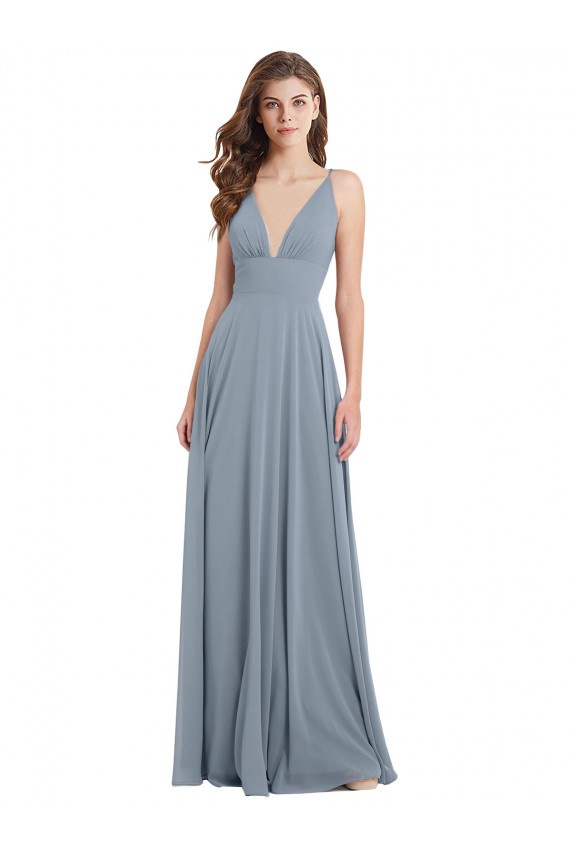 Cheap Fitted V-Neckline Long Chiffon Bridesmaid Dress with V-Back Canada
