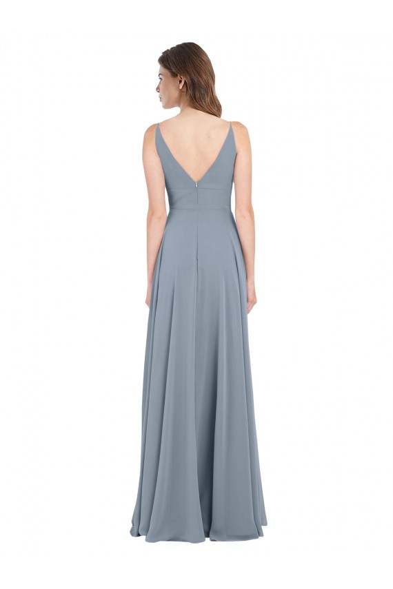 Cheap Fitted V-Neckline Long Chiffon Bridesmaid Dress with V-Back Canada