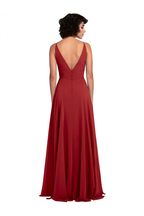 Cheap Fitted Plunging Deep V-Neck Long Chiffon Bridesmaid Dress with V-Back Canada