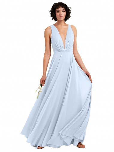 Cheap Daring Plunging V-Neck Long Chiffon Bridesmaid Dress with Pleated Bodice Canada