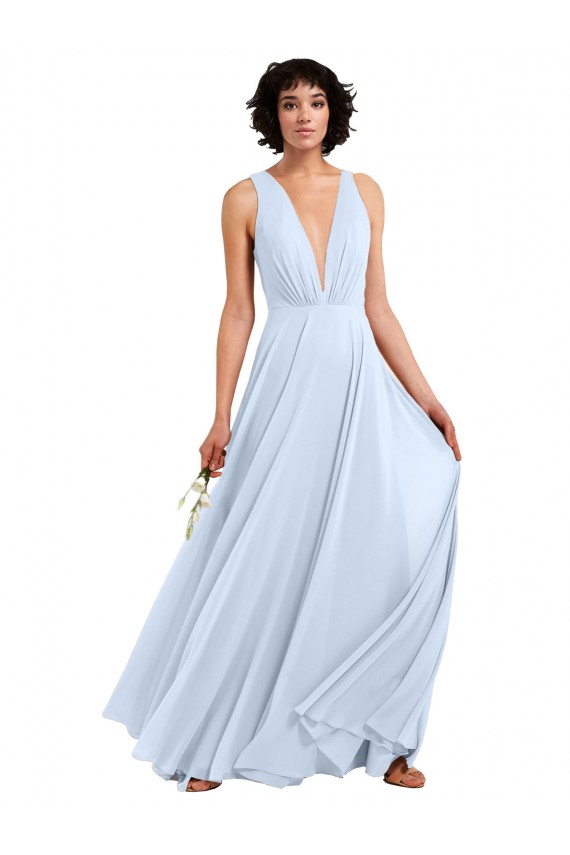 Cheap Daring Plunging V-Neck Long Chiffon Bridesmaid Dress with Pleated Bodice Canada