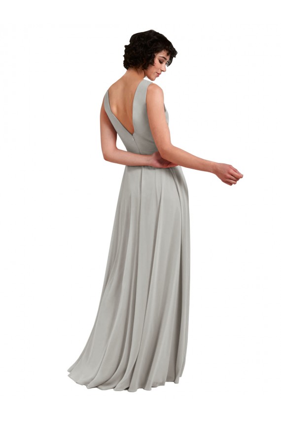 Cheap Daring Plunging V-Neck Long Chiffon Bridesmaid Dress with Pleated Bodice Canada
