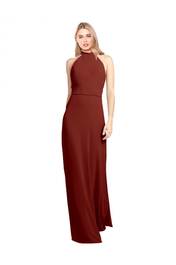 Cheap Slim High Neck Halter Fitted Open Back Chiffon Bridesmaid Dress / Prom Dress Canada