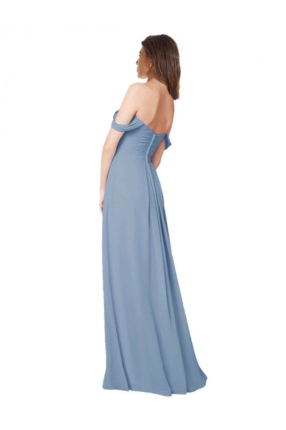 Cheap Empire Waist Off the Shoulder Chiffon Bridesmaid Dress with Sweetheart Bodice Canada