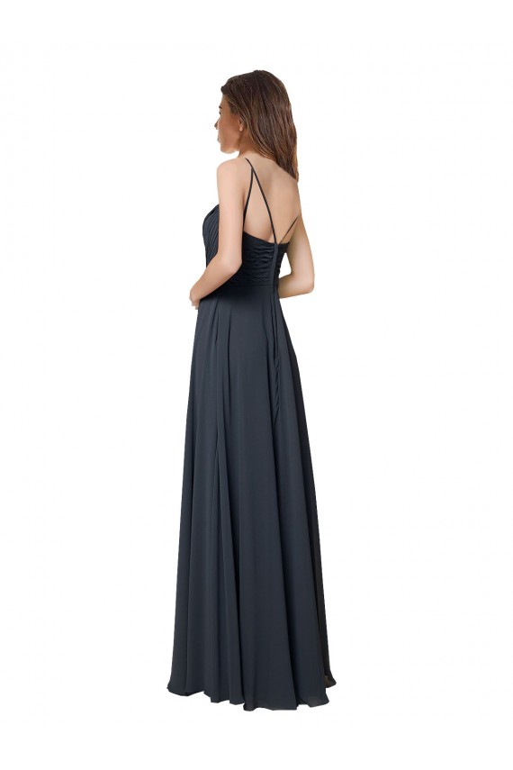Cheap Crossover Bodice Long Chiffon Bridesmaid Dress with Double Back Straps Canada