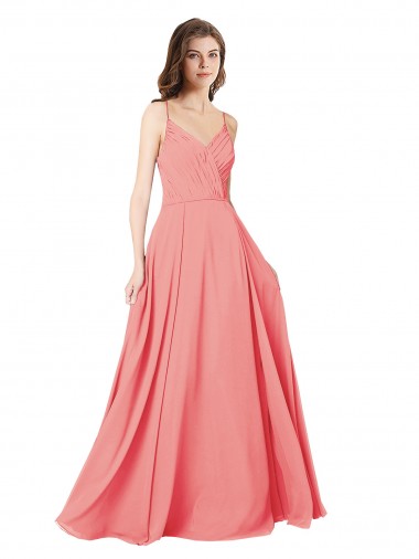 Cheap Crossover Bodice Long Chiffon Bridesmaid Dress with Double Back Straps Canada