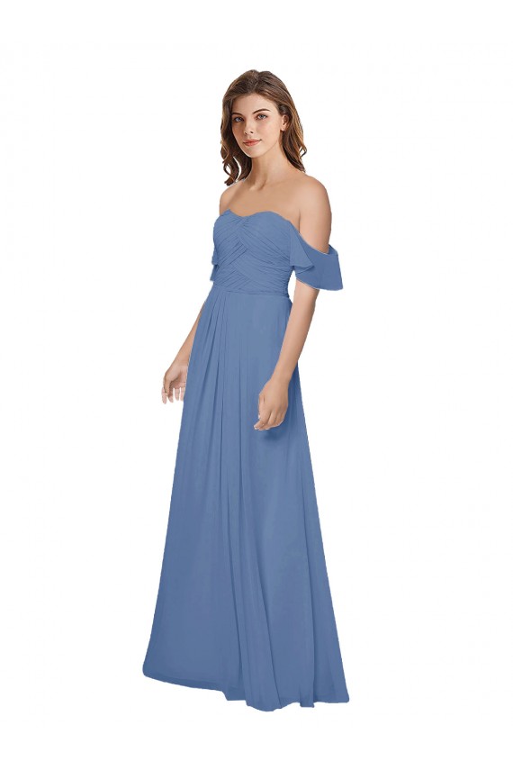 Cheap Flutter Sleeves Scoop Neck Off the Shoulder Long Chiffon Bridesmaid Dress Canada