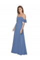 Cheap Flutter Sleeves Scoop Neck Off the Shoulder Long Chiffon Bridesmaid Dress Canada
