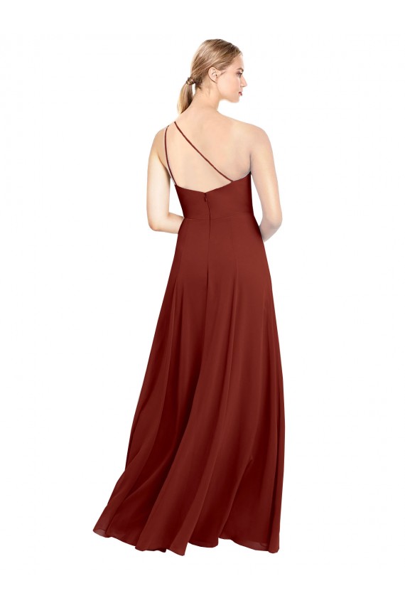 Cheap Fit and Flare One Shoulder Long Chiffon Bridesmaid Dress with High Slit Canada