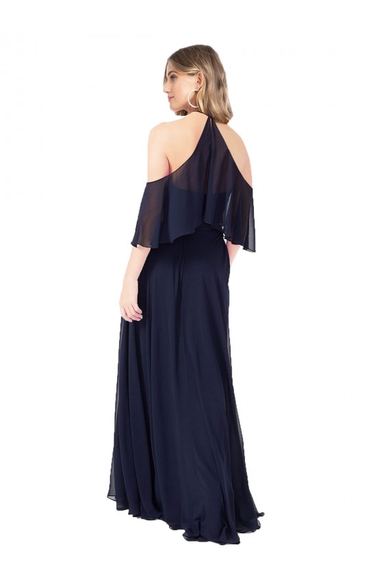 Cheap Halter Neck Cold Shoulder Flutter Sleeves Bridesmaid Dress Canada