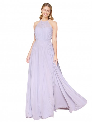 Cheap High Neck Halter Shirred Chiffon Bridesmaid Dress / Formal Prom Dress Canada