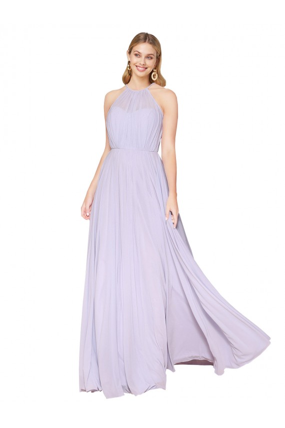 Cheap High Neck Halter Shirred Chiffon Bridesmaid Dress / Formal Prom Dress Canada