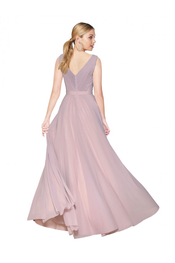 Cheap Draped V-Neck Long Chiffon Bridesmaid Dress / Formal Prom Dress with Shirred Bodice Canada