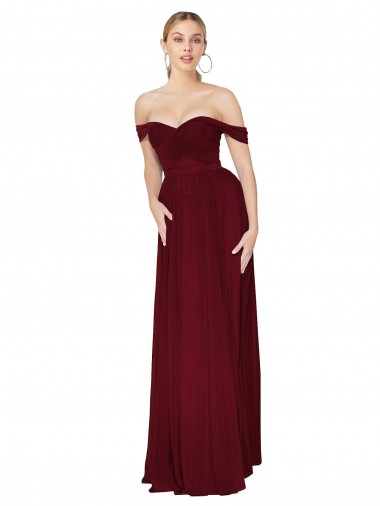 Cheap Shirred Sweetheat Neckline Off the Shoulder Long Chiffon Bridesmaid Dress / Formal Prom Dress Canada