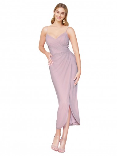 Cheap Short Knee Length Chiffon Wrap Bridesmaid Dress / Cocktail Prom Dress with Straps Canada