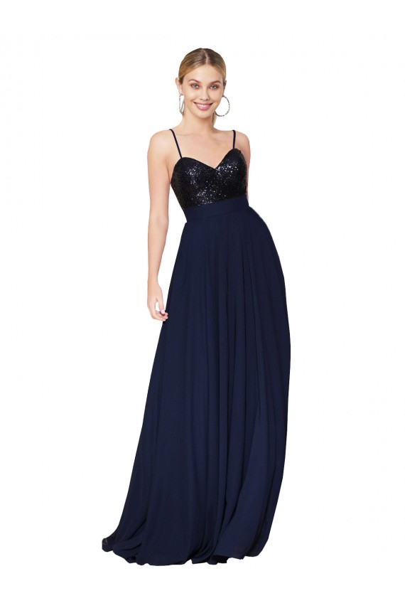 Cheap Sweetheart High Neck Sequin Top Long Chiffon Bridesmaid Dress / Prom Dress Canada