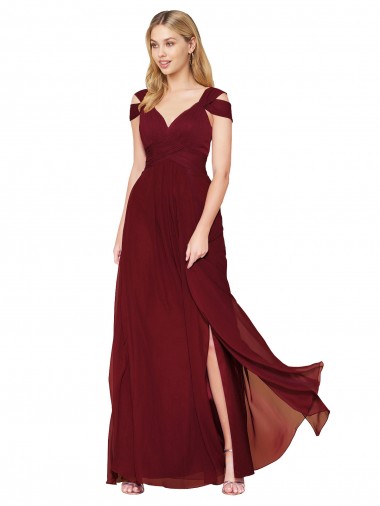 Cheap Off the Shoulder Long Chiffon Bridesmaid Dress / Formal Prom Dress with Side Slit Canada