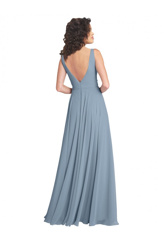 Cheap Faux Surplice Bodice Long Chiffon Bridesmaid Dress with V-Neckline Canada