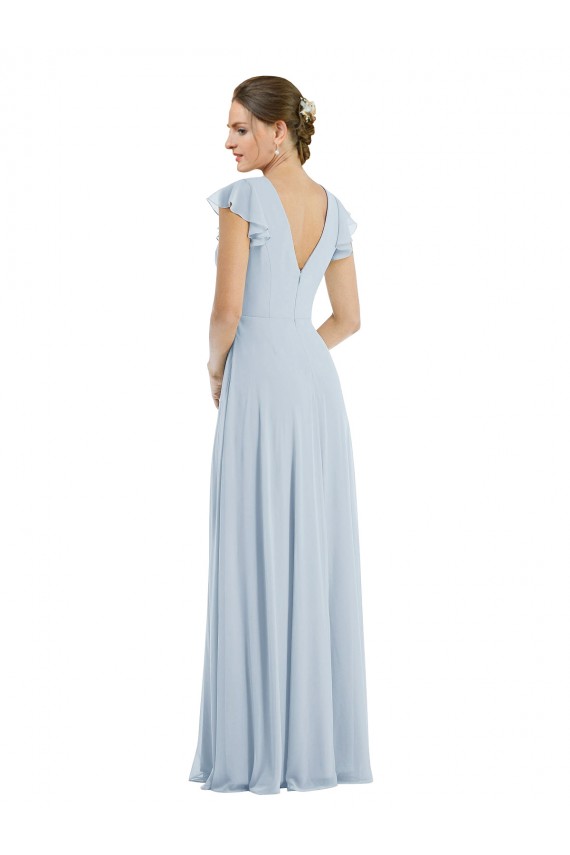 Cheap Flutter Sleeve V Keyhole Chiffon Maxi Formal Bridesmaid Dress Canada
