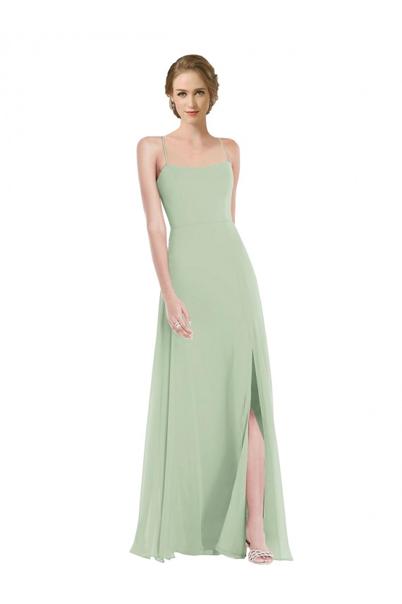 Cheap Scoop Neck Tie Strap Maxi Bridesmaid Dress with Front Slit Canada