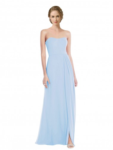Cheap Strapless Sweetheart Maxi Bridesmaid Dress with Pleated Front Slit Canada