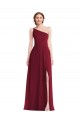 Cheap One Shoulder Chiffon Maxi Bridesmaid Dress with Shirred Front Slit Canada