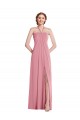 Cheap Draped Chiffon Grecian Column Bridesmaid Dress with Front Slit Canada