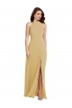 Cheap Stand Collar Halter Maxi Bridesmaid Dress with Criss Cross Open Back Canada