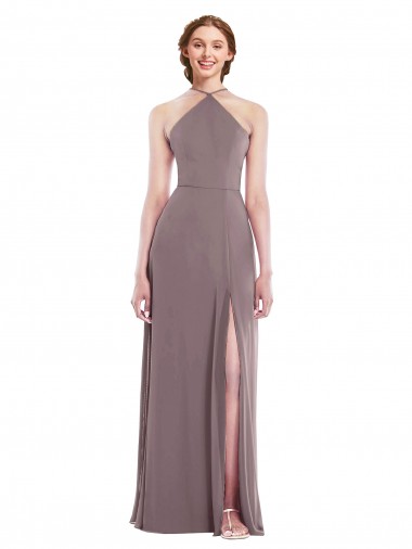 Cheap Diamond Halter Maxi Formal Bridesmaid Dress with Front Slit Canada