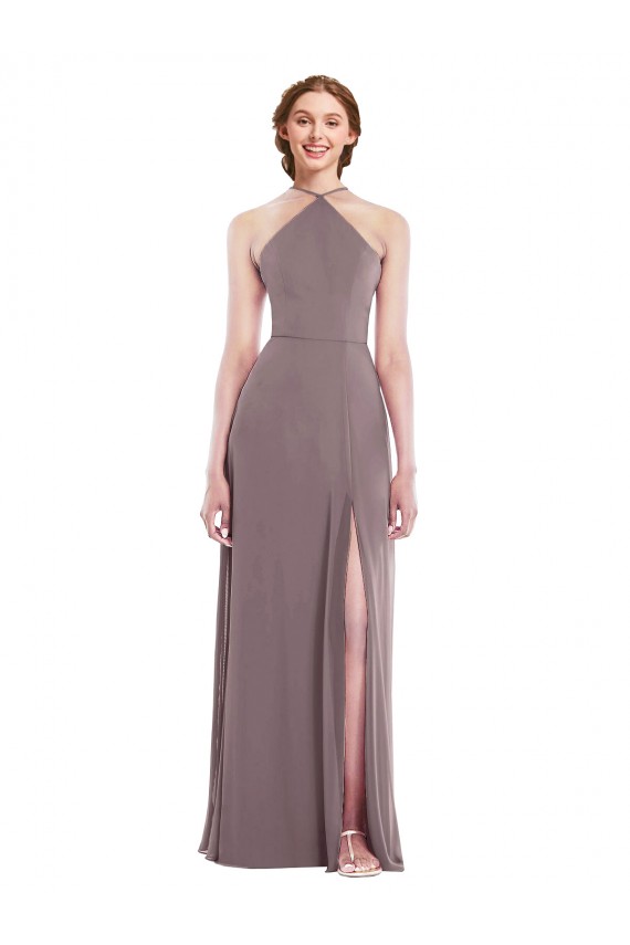 Cheap Diamond Halter Maxi Formal Bridesmaid Dress with Front Slit Canada