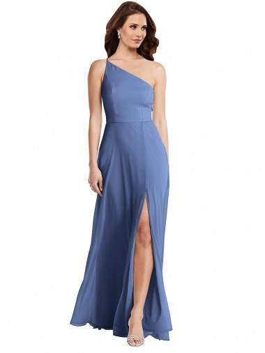 Cheap One Shoulder Full Length Maxi Formal Bridesmaid Dress with Flirty Slit Canada