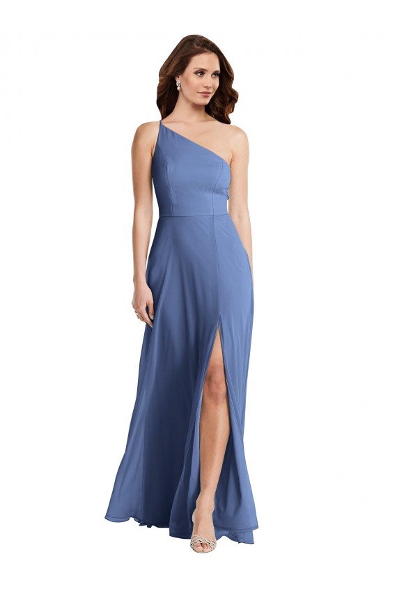 Cheap One Shoulder Full Length Maxi Formal Bridesmaid Dress with Flirty Slit Canada
