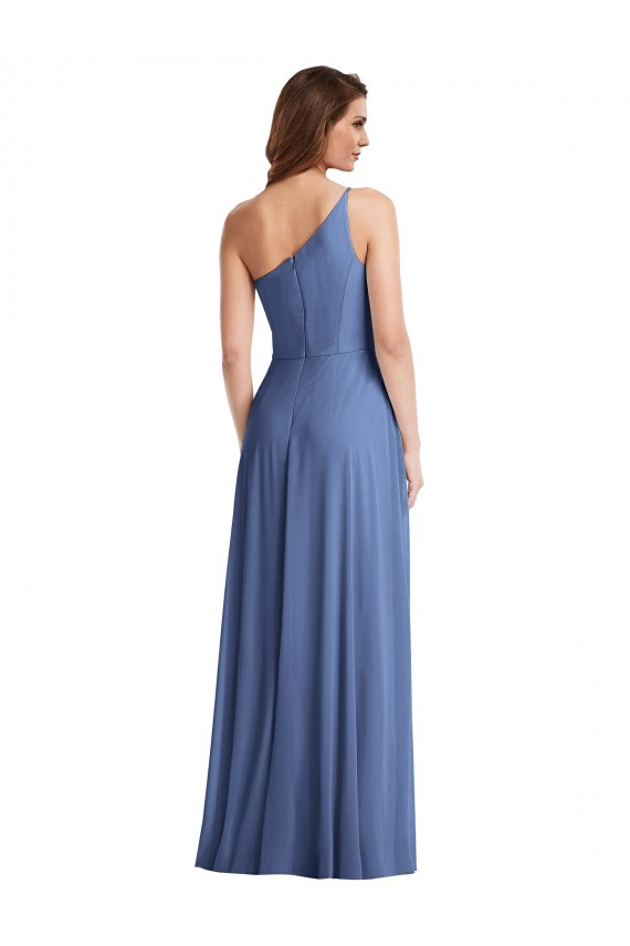 Cheap One Shoulder Full Length Maxi Formal Bridesmaid Dress with Flirty Slit Canada