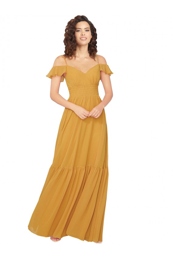 Cheap Ruched Keyhole Back Boho Chiffon Bridesmaid Dress Canada
