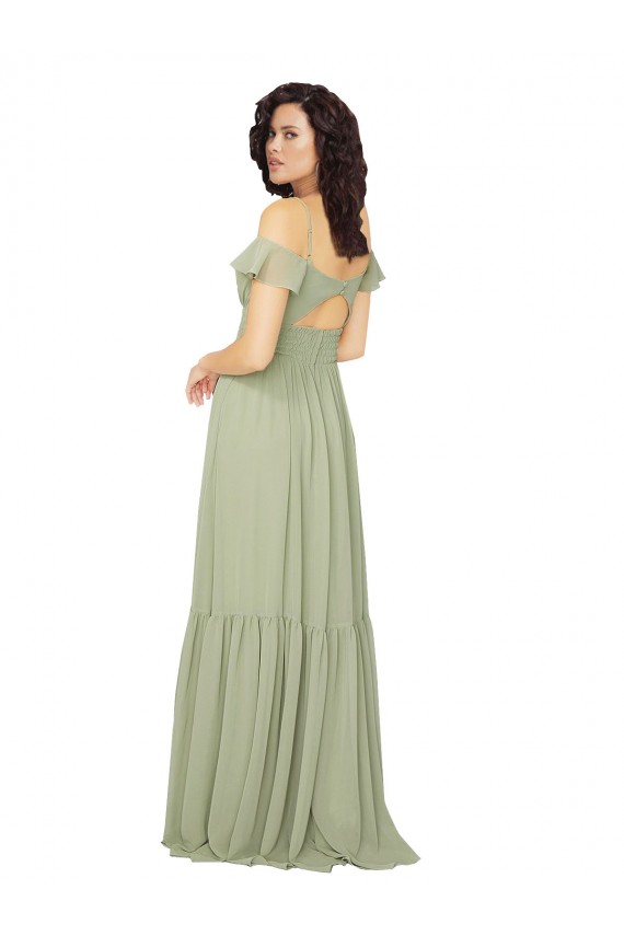 Cheap Ruched Keyhole Back Boho Chiffon Bridesmaid Dress Canada