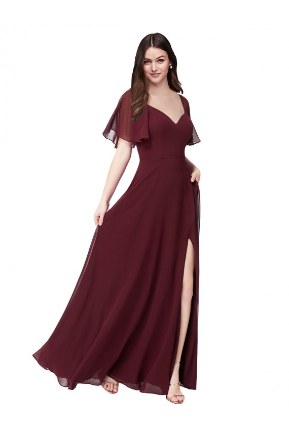 Cheap Chiffon Flutter Sleeve Sweetheart Bridesmaid Dress Canada
