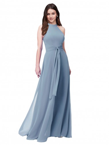 Cheap Halter High Neck Chiffon Dress with Sash Canada