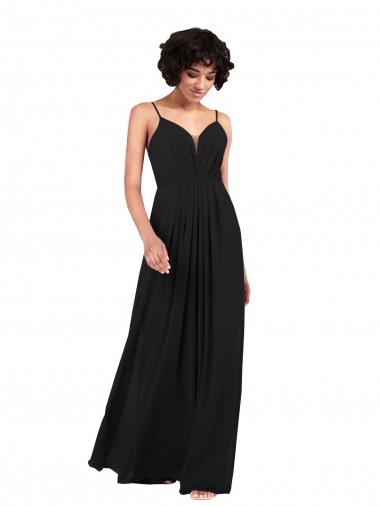 Cheap Simple V-Neckline Chiffon Formal Bridesmaid Dress with Pleated Skirt Canada