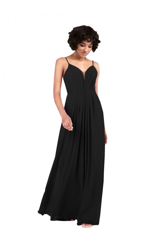 Cheap Simple V-Neckline Chiffon Formal Bridesmaid Dress with Pleated Skirt Canada
