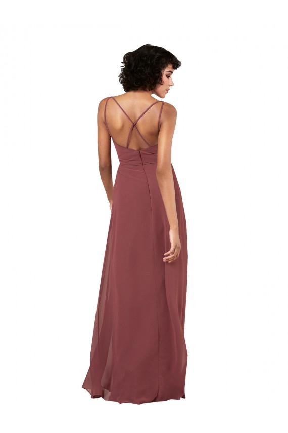 Cheap Simple V-Neckline Chiffon Formal Bridesmaid Dress with Pleated Skirt Canada