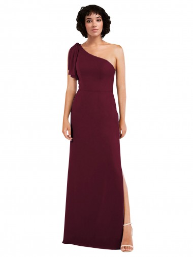 Cheap One Shoulder Chiffon Formal Bridesmaid Dress with Skirt Slit and Accent Strap Canada