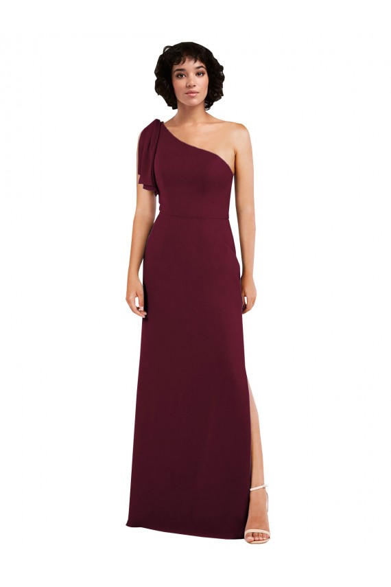 Cheap One Shoulder Chiffon Formal Bridesmaid Dress with Skirt Slit and Accent Strap Canada