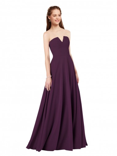 Cheap Strapless Chiffon Bridesmaid Dress with Notched Neckline Canada