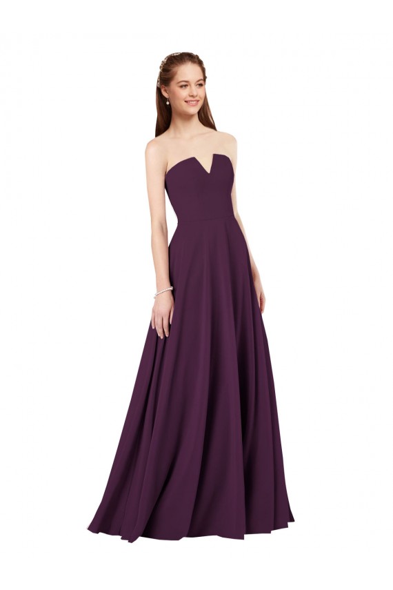 Cheap Strapless Chiffon Bridesmaid Dress with Notched Neckline Canada